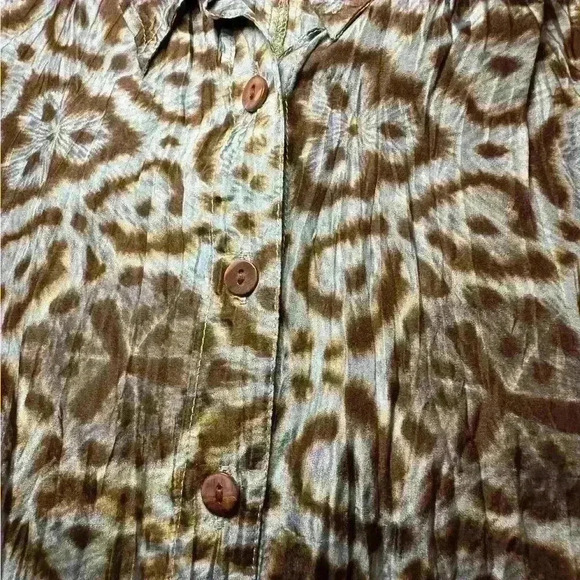 Lynn Ritchie Vintage 100% Silk Long Shirt - Brown + Blue - Women’s Size Medium - Picture 13 of 15